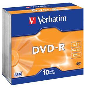 Verbatim DVD-R 4,7GB 16x Silver slim box 10pack DOPRODEJ