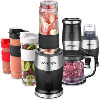 CONCEPT SM3390 Fresh&Nutri smoothie mixér, chopper, mlýnek, 700 W + láhve 2 x 570 ml + 400 ml černý