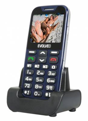 Evolveo EasyPhone XD, mobilní telefon pro seniory s nabíjecím stojánkem, modrý