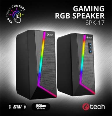 C-TECH reproduktory SPK-17, 2.0, 6W, RGB podsvícení, 3,5mm jack, USB napájení, černé