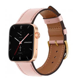 ARMODD Squarz 11 Pro zlatá s růžovým koženým řemínkem + silikonový řemínek