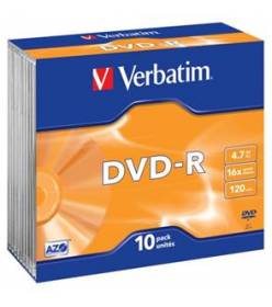 Verbatim DVD-R 4,7GB 16x Silver slim box 10pack DOPRODEJ