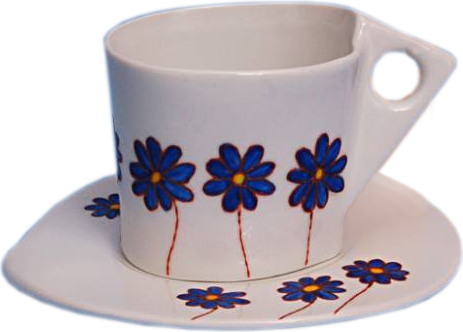CHRPA sociální firma Slezské diakonie o.p.s. Šálek s podšálkem 0.15 l - motiv modré květy, porcelán