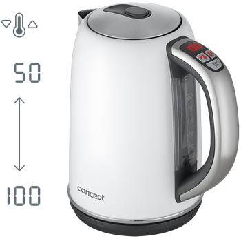 CONCEPT RK3181 Rychlovarná konvice s termoregulací nerezová 1,7 l WHITE