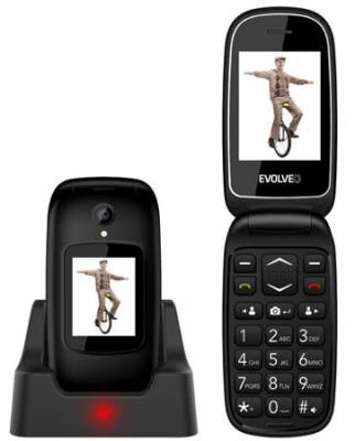 Evolveo EasyPhone FD, vyklápěcí mobilní telefon pro seniory s nabíjecím stojánkem, černý