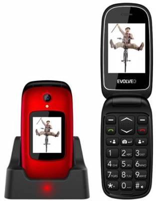 Evolveo EasyPhone FD, vyklápěcí mobilní telefon pro seniory s nabíjecím stojánkem, červený