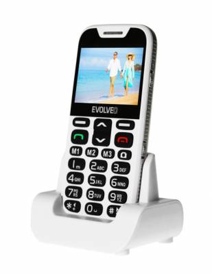 Evolveo EasyPhone XD, mobilní telefon pro seniory s nabíjecím stojánkem, bílý
