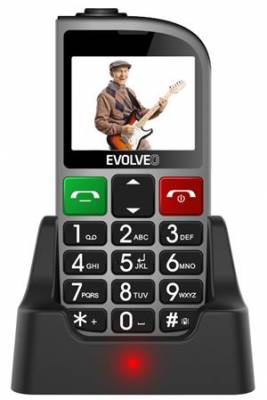 Evolveo EasyPhone FM, mobilní telefon pro seniory s nabíjecím stojánkem, stříbrný