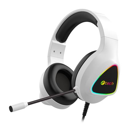 C-TECH herní sluchátka s mikrofonem Midas (GHS-17W), casual gaming, RGB podsvícení,3,5mm jack+USB(pods.) bílá