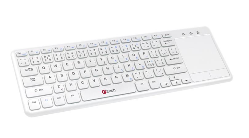 C-TECH WLTK-01, bezdrátová klávesnice s touchpadem, bílá, USB,CZ/SK